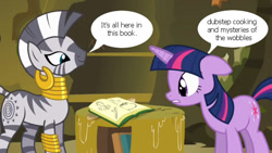 Size: 640x361 | Tagged: safe, derpibooru import, edit, screencap, twilight sparkle, zecora, zebra, bridle gossip, comic, dubstep, dubstep love, parody, screencap comic, wobble