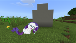 Size: 1360x766 | Tagged: safe, rarity, pony, unicorn, crying, grave, minecraft, rest in peace