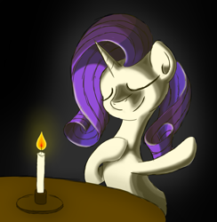 Size: 1173x1200 | Tagged: safe, artist:itchystomach, rarity, pony, unicorn, candle, digital art, eyes closed, hooves to the chest, solo, table
