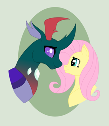 Size: 2416x2800 | Tagged: safe, artist:adevonfeather, fluttershy, pharynx, changedling, changeling, pegasus, pony, crack shipping, pharynxshy, prince pharynx, shipping