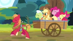 Size: 1280x720 | Tagged: safe, screencap, apple bloom, applejack, big macintosh, granny smith, pinkie pie, earth pony, pony, pinkie apple pie, apple family, apple siblings, apples to the core, male, stallion