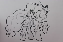 Size: 3456x2304 | Tagged: safe, artist:prettypumpkinhead, pinkie pie, earth pony, pony, my little pony: the movie, high res, monochrome, one eye closed, pirate pinkie pie, raised hoof, solo, traditional art, wink