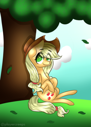 Size: 602x835 | Tagged: safe, artist:playercreeps, applejack, earth pony, pony, female, mare, solo, tree