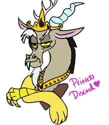 Size: 694x800 | Tagged: safe, artist:zsteube, discord, bust, crossed arms, hilarious in hindsight, jewelry, lidded eyes, male, princess, princess discord, regalia, simple background, solo, unamused, white background