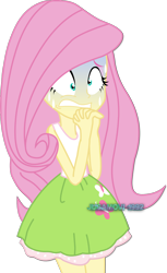 Size: 1600x2612 | Tagged: safe, artist:jucamovi1992, fluttershy, human, equestria girls, clothes, female, funny face, scared, simple background, skirt, solo, transparent background, vector