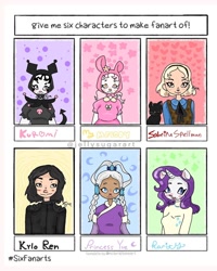 Size: 1080x1350 | Tagged: safe, artist:jellysugarart, rarity, anthro, cat, human, unicorn, avatar the last airbender, braid, bust, clothes, crossover, ear piercing, female, humanized, kuromi, kylo ren, male, my melody, piercing, princess yue, sabrina spellman, sabrina the teenage witch, sanrio, six fanarts, star wars