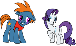 Size: 1034x627 | Tagged: safe, artist:didgereethebrony, rarity, oc, oc:firestorm, earth pony, pony, unicorn, base used, blushing, cutie mark, flirting, simple background, trace, transparent background