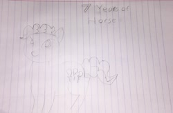 Size: 3207x2103 | Tagged: safe, pinkie pie, earth pony, pony, happy birthday mlp:fim, lined paper, mlp fim's seventh anniversary, solo, traditional art