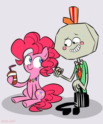 Size: 707x845 | Tagged: safe, artist:wannursyafiqah74, pinkie pie, pony, crossover, cup, laurence needlemeyer, sitting, the amazing world of gumball