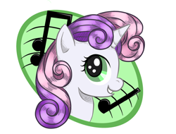 Size: 600x456 | Tagged: safe, artist:talonsword, sweetie belle, pony, unicorn, bust, female, filly, music notes, portrait, profile, simple background, solo, white background