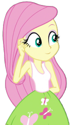 Size: 599x1046 | Tagged: safe, artist:thebarsection, fluttershy, equestria girls, clothes, cute, female, not a vector, shyabetes, simple background, skirt, solo, tanktop, transparent background