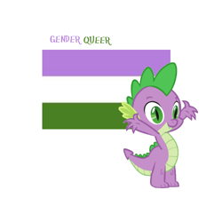 Size: 500x500 | Tagged: safe, spike, dragon, flag, genderqueer, genderqueer pride flag, male, nonbinary, pride, pride flag, simple background, solo, white background