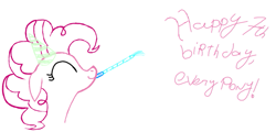 Size: 955x458 | Tagged: safe, artist:kolie, derpibooru exclusive, pinkie pie, earth pony, pony, eyes closed, happy birthday mlp:fim, hat, mlp fim's seventh anniversary, party hat, smiling, solo