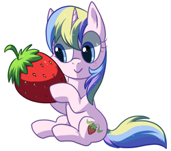 Size: 722x639 | Tagged: safe, artist:reuniclus, holly dash, unicorn, cute, cutie mark, freckles, shading, simple background, strawberry, white background