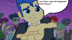 Size: 640x360 | Tagged: safe, screencap, flash sentry, equestria girls, hand, old joke, writers