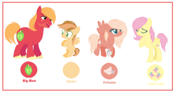 Size: 1024x543 | Tagged: safe, artist:missponi, big macintosh, fluttershy, oc, oc:glider, oc:petunia, earth pony, pegasus, pony, bandage, beard, blank flank, colt, facial hair, female, filly, fluttermac, male, offspring, older, parent:big macintosh, parent:fluttershy, parents:fluttermac, shipping, simple background, straight, white background