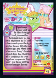 Size: 493x688 | Tagged: safe, apple bloom, apple rose, applejack, auntie applesauce, granny smith, earth pony, pony, card, enterplay, merchandise, trading card