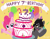 Size: 5169x4016 | Tagged: safe, artist:humble-ravenwolf, artist:ravenhoof, pinkie pie, oc, oc:ravenhoof, earth pony, pegasus, pony, absurd resolution, balloon, birthday cake, cake, food, happy birthday mlp:fim, mlp fim's seventh anniversary, sparkler (candle)