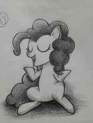 Size: 780x1040 | Tagged: safe, artist:jchu9151, pinkie pie, earth pony, pony, grayscale, monochrome, shrug, solo, traditional art