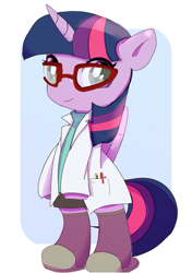 Size: 457x649 | Tagged: safe, artist:youhoujou, derpibooru import, sci-twi, twilight sparkle, pony, bipedal, clothes, cute, female, glasses, hooves, horn, looking at you, mare, ponified, scitwilicorn, slippers, solo, twiabetes