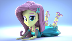 Size: 3840x2160 | Tagged: safe, artist:efk-san, part of a set, fluttershy, better together, equestria girls, 3d, adorasexy, beautiful, blender, clothes, commission, cute, dress, feet, female, looking at you, sandals, sexy, shyabetes, smiling, solo