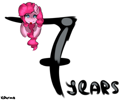 Size: 2051x1642 | Tagged: safe, artist:kourma, pinkie pie, earth pony, pony, birthday, female, happy birthday mlp:fim, misleading thumbnail, mlp fim's seventh anniversary, simple background, sketch, solo, white background