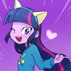 Size: 500x500 | Tagged: safe, artist:baekgup edits, derpibooru import, twilight sparkle, equestria girls, clothes, heart, sweater, wink, wondercolts