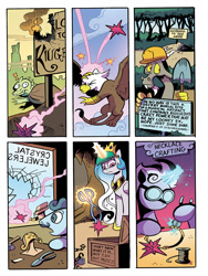 Size: 768x1024 | Tagged: safe, artist:andypriceart, idw, discord, princess celestia, alicorn, griffon, pony, unicorn, spoiler:comic, spoiler:comic78, background pony, comic, female, goggles, jewelry, klugetown, klugetowner, magic, male, mare, necklace, official comic, preview, shooting star, stallion, telekinesis, unnamed pony