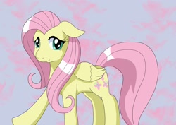 Size: 2480x1754 | Tagged: safe, artist:carol-aredesu, fluttershy, pegasus, pony, floppy ears, folded wings, looking at you, smiling, solo, standing