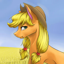 Size: 1024x1024 | Tagged: safe, artist:evakulisreal, applejack, earth pony, pony, grass stalk, mouth hold, pigtails, solo, straw, straw in mouth, twintails