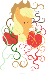 Size: 4886x7887 | Tagged: safe, artist:illumnious, applejack, earth pony, pony, absurd resolution, apple, cowboy hat, eyes closed, food, hat, smiling, solo, stetson