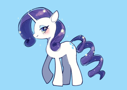 Size: 816x579 | Tagged: safe, artist:unousaya, rarity, pony, unicorn, blue background, blushing, cute, female, mare, profile, raribetes, simple background, solo