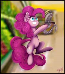 Size: 4944x5619 | Tagged: safe, artist:sayonaramisse, pinkie pie, alien, earth pony, pony, absurd resolution, alien (franchise), cane, chestburster, crossover, fanart mashup challenge, grocery store, hat, spaceballs the tag, xenomorph