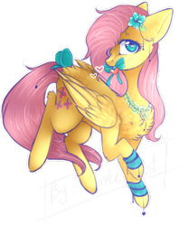 Size: 610x730 | Tagged: safe, artist:twinkepaint, fluttershy, pegasus, pony, bow, chest fluff, cute, female, flower, flower in hair, folded wings, head turn, heart, heart eyes, jewelry, looking at you, mare, mouth hold, necklace, shyabetes, simple background, solo, tail bow, transparent background, wingding eyes