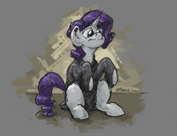 Size: 3300x2550 | Tagged: safe, artist:th3ipodm0n, rarity, pony, unicorn, clothes, female, jersey, mare, sitting, solo, three quarter view