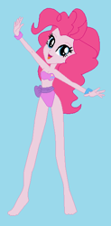 Size: 288x583 | Tagged: safe, artist:dinalfos5, pinkie pie, equestria girls, barefoot, bikini, blue background, clothes, feet, simple background, solo, swimsuit