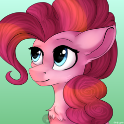 Size: 3000x3000 | Tagged: safe, artist:racheldantes, pinkie pie, earth pony, pony, bust, green background, high res, portrait, simple background, solo