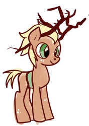 Size: 2480x3507 | Tagged: safe, artist:pinkinfrench, oc, oc only, oc:treebark, deer pony, earth pony, original species, pony, colt, concept art, do or deer, fake antlers, male, simple background, solo, white background