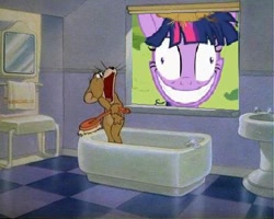 Size: 460x368 | Tagged: dead source, safe, derpibooru import, edit, edited screencap, screencap, twilight sparkle, lesson zero, crossover, puss gets the boot, tom and jerry, twilight snapple