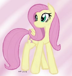 Size: 410x430 | Tagged: safe, artist:astevenamedwolf, fluttershy, pegasus, pony, folded wings, head turn, looking away, solo, standing, wings