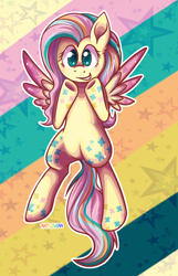 Size: 1024x1588 | Tagged: safe, artist:ratlovera, fluttershy, pegasus, pony, bipedal, cute, happy, rainbow power, shyabetes, smiling, solo, spread wings, wings