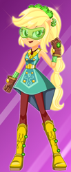 Size: 224x545 | Tagged: safe, artist:unicornsmile, applejack, equestria girls, legend of everfree, boots, clothes, crystal guardian, fist, freckles, high heel boots, open mouth, ponied up, ponytail, solo, starsue, super ponied up, visor