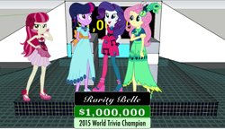 Size: 1500x868 | Tagged: safe, artist:bubblestormx, artist:mixiepie, derpibooru import, fluttershy, rarity, roseluck, twilight sparkle, twilight sparkle (alicorn), alicorn, equestria girls, 500 questions, game show, millionaire