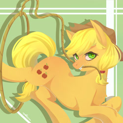 Size: 3000x3000 | Tagged: safe, artist:arasiui, applejack, earth pony, pony, lasso, mouth hold, rope, solo