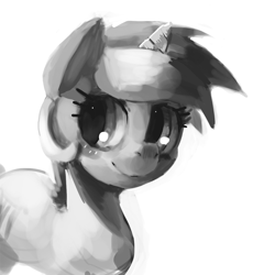 Size: 759x826 | Tagged: safe, artist:mewball, lyra heartstrings, pony, unicorn, grayscale, monochrome, simple background, smiling, solo, white background