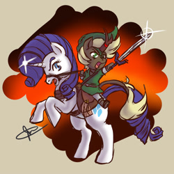 Size: 1000x1000 | Tagged: safe, artist:jbcblanks, rarity, kirin, pony, unicorn, adventure, black, brown, chibi, clothes, cosplay, costume, cute, fight, fun, link, purple, sketch, the legend of zelda, white