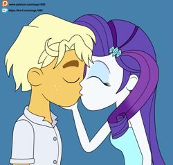 Size: 3825x3649 | Tagged: safe, artist:eagc7, ragamuffin (equestria girls), rarity, equestria girls, clothes, commission, eyes closed, female, kissing, ko-fi, male, patreon, rarimuffin, shipping, simple background, sleeveless, straight