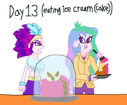 Size: 1600x1320 | Tagged: safe, artist:ktd1993, princess celestia, principal celestia, queen novo, equestria girls, my little pony: the movie, cake, equestria girls-ified, female, food, ice cream cake, lesbian, novolestia, shipping