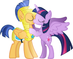 Size: 3714x3000 | Tagged: safe, artist:theshadowstone, flash sentry, twilight sparkle, twilight sparkle (alicorn), alicorn, pegasus, pony, couple, female, flashlight, kiss on the cheek, kissing, male, mare, shipping, straight, vector