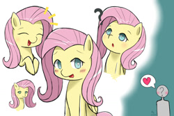 Size: 1500x1000 | Tagged: safe, artist:zoxriver503, fluttershy, oc, oc:anon, pegasus, pony, confused, cute, heart, laughing, pictogram, question mark, shyabetes